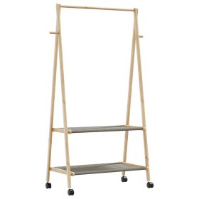    bambusz ruhaállvány polcokkal és kerekekkel 96x45,5x155,5 cm