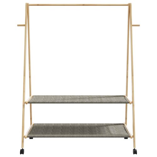  bambusz ruhaállvány polcokkal és kerekekkel 132x45,5x155,5 cm