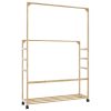  bambusz ruhaállvány polcokkal és kerekekkel 90x35x155 cm