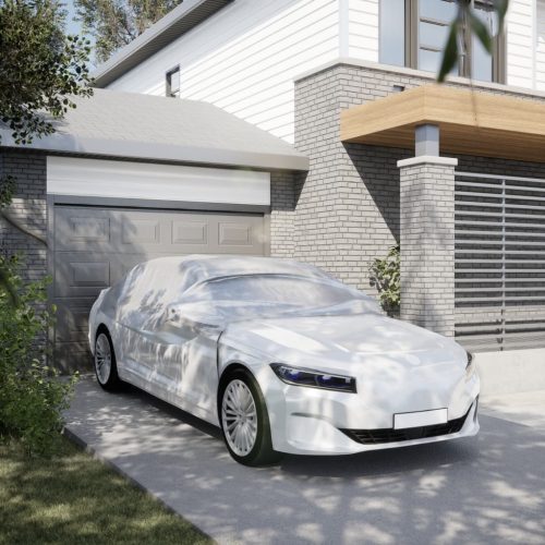  ezüstszínű PEVA fél autóhuzat kampókkal L