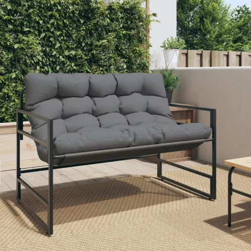  antracitszürke acél kerti pad párnával 113 cm