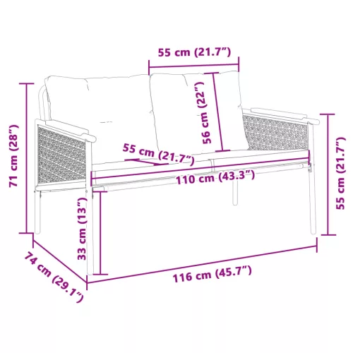  fekete acél kerti pad párnákkal 116 cm