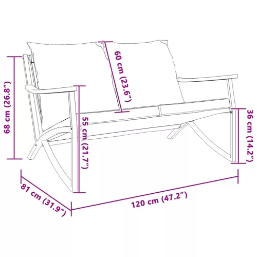  fekete acél kerti pad párnákkal 120 cm