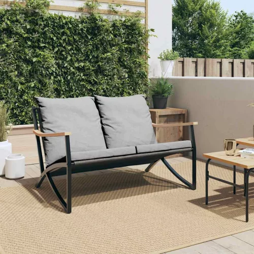  fekete acél kerti pad párnákkal 120 cm