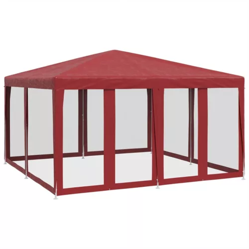  piros HDPE rendezvénysátor 8 hálós oldalfallal 4 x 4 m