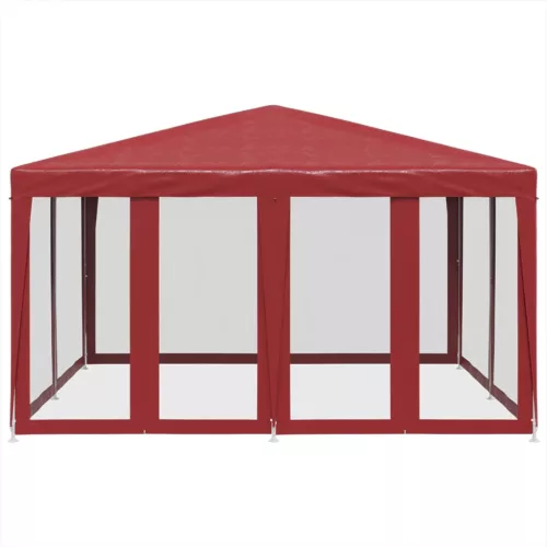  piros HDPE rendezvénysátor 8 hálós oldalfallal 4 x 4 m
