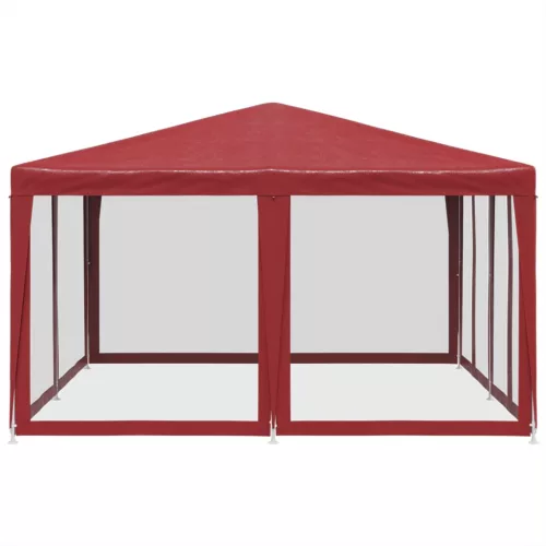  piros HDPE rendezvénysátor 8 hálós oldalfallal 4 x 4 m