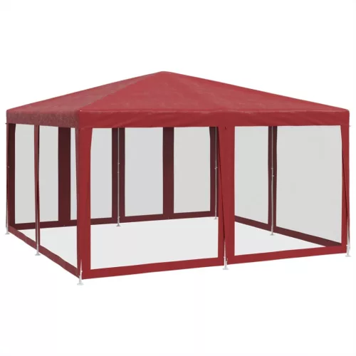  piros HDPE rendezvénysátor 8 hálós oldalfallal 4 x 4 m