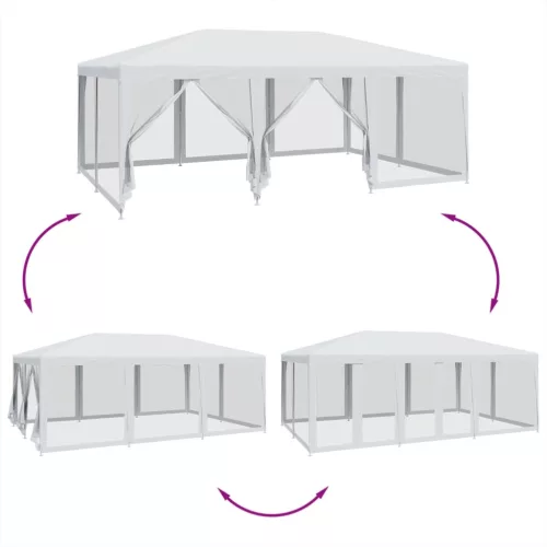  fehér HDPE rendezvénysátor 10 hálós oldalfallal 6 x 4 m