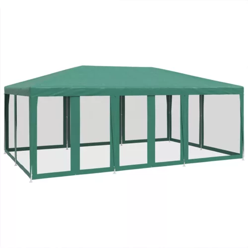  zöld HDPE rendezvénysátor 10 hálós oldalfallal 6 x 4 m