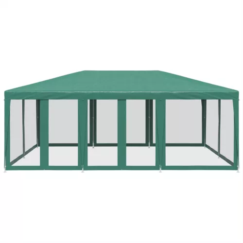  zöld HDPE rendezvénysátor 10 hálós oldalfallal 6 x 4 m