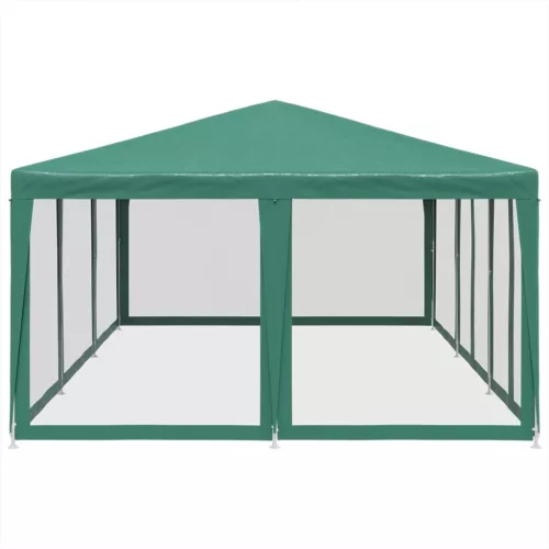  zöld HDPE rendezvénysátor 10 hálós oldalfallal 6 x 4 m