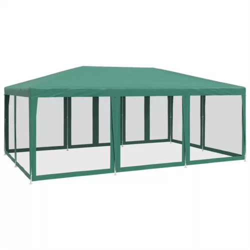  zöld HDPE rendezvénysátor 10 hálós oldalfallal 6 x 4 m