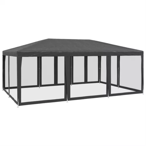  antracitszürke HDPE rendezvénysátor 10 hálós oldalfallal 6x4 m
