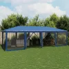  kék HDPE rendezvénysátor 12 hálós oldalfallal 8 x 4 m