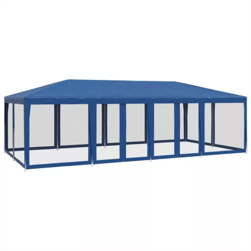  kék HDPE rendezvénysátor 12 hálós oldalfallal 8 x 4 m