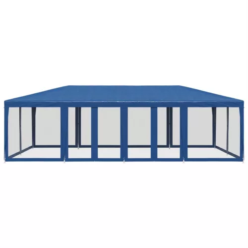  kék HDPE rendezvénysátor 12 hálós oldalfallal 8 x 4 m