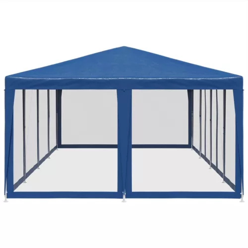  kék HDPE rendezvénysátor 12 hálós oldalfallal 8 x 4 m