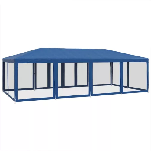  kék HDPE rendezvénysátor 12 hálós oldalfallal 8 x 4 m