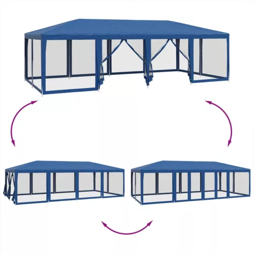 kék HDPE rendezvénysátor 12 hálós oldalfallal 8 x 4 m