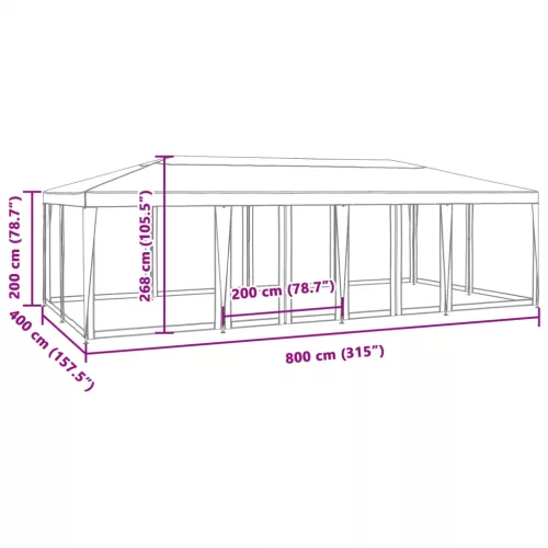  kék HDPE rendezvénysátor 12 hálós oldalfallal 8 x 4 m