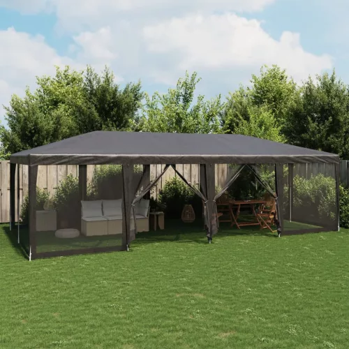  antracitszürke HDPE rendezvénysátor 12 hálós oldalfallal 8x4 m