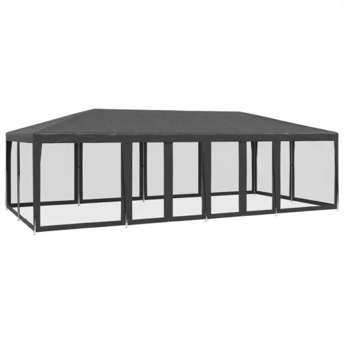 antracitszürke HDPE rendezvénysátor 12 hálós oldalfallal 8x4 m