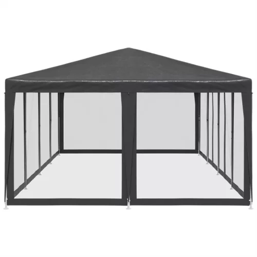  antracitszürke HDPE rendezvénysátor 12 hálós oldalfallal 8x4 m