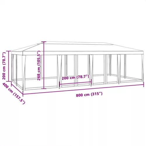  antracitszürke HDPE rendezvénysátor 12 hálós oldalfallal 8x4 m