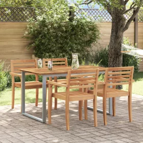    Kültéri Étkező Asztal Szürke 140x80x75 cm Acél és Tömör Akácfa