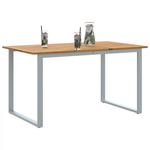  Kültéri Étkező Asztal Szürke 140x80x75 cm Acél és Tömör Akácfa