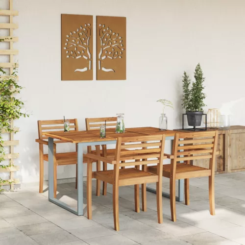  Kültéri Étkező Asztal Szürke 140x80x75 cm Acél és Tömör Akácfa