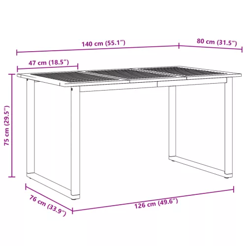  Kültéri Étkező Asztal Szürke 140x80x75 cm Acél és Tömör Akácfa
