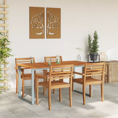  Kültéri Étkezőasztal Szürke 160x80x75 cm Acél és Szilárd Akácfa