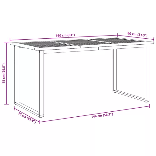  Kültéri Étkezőasztal Szürke 160x80x75 cm Acél és Szilárd Akácfa