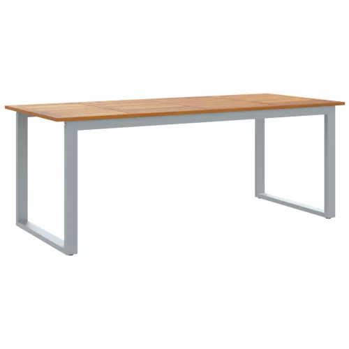  Kültéri Étkező Asztal Szürke 200x90x75 cm Acél és Tölgydeszkás