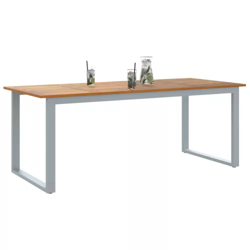  Kültéri Étkező Asztal Szürke 200x90x75 cm Acél és Tölgydeszkás
