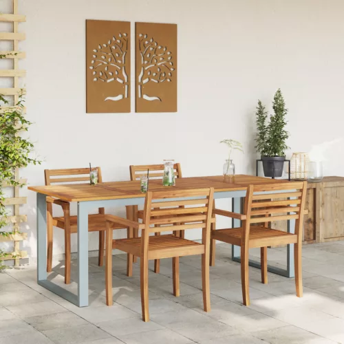  Kültéri Étkező Asztal Szürke 200x90x75 cm Acél és Tölgydeszkás