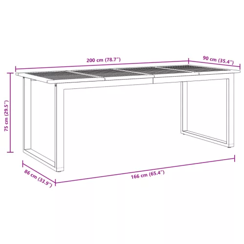  Kültéri Étkező Asztal Szürke 200x90x75 cm Acél és Tölgydeszkás
