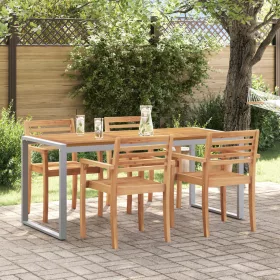    Kültéri Étkezőasztal Szürke 180x90x75 cm Acél és Tömör Akác Fa