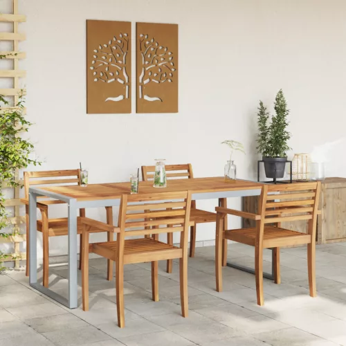  Kültéri Étkezőasztal Szürke 180x90x75 cm Acél és Tömör Akác Fa