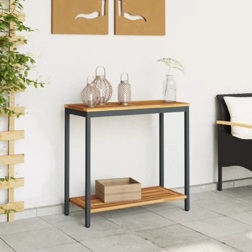 Kültéri Asztal Természetes és Fekete 35x80x75 cm Szilárdfa és Acél