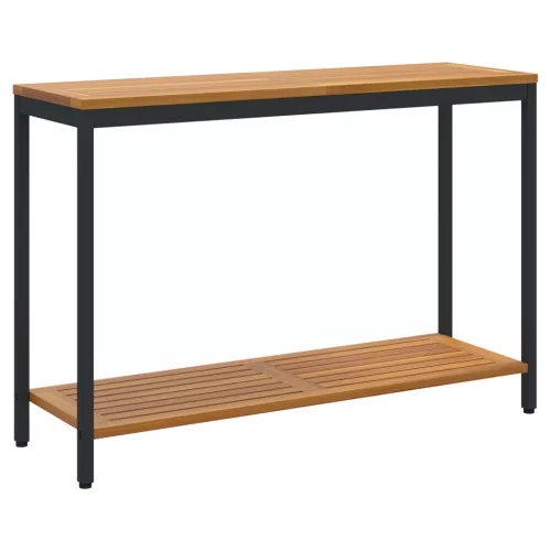  Kültéri Asztal Természetes és Fekete 35x110x75 cm Tömör Fa és Acél