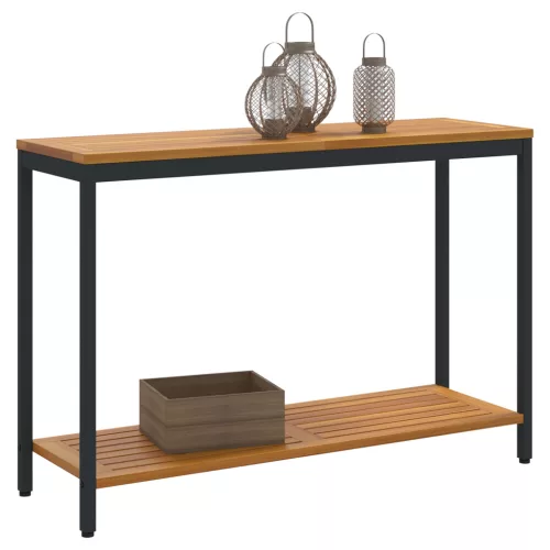  Kültéri Asztal Természetes és Fekete 35x110x75 cm Tömör Fa és Acél