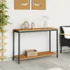  Kültéri Asztal Természetes és Fekete 35x110x75 cm Tömör Fa és Acél