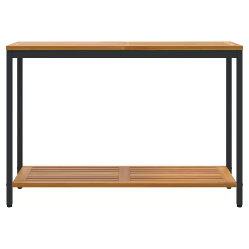  Kültéri Asztal Természetes és Fekete 35x110x75 cm Tömör Fa és Acél