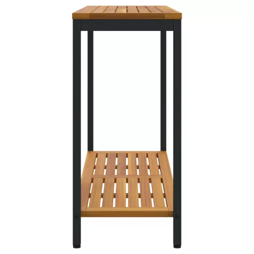  Kültéri Asztal Természetes és Fekete 35x110x75 cm Tömör Fa és Acél