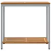  Kültéri Asztal Természetes és Szürke 35x80x75 cm Tömör Fa és Acél