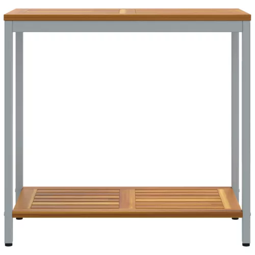  Kültéri Asztal Természetes és Szürke 35x80x75 cm Tömör Fa és Acél