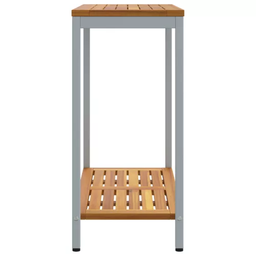 Kültéri Asztal Természetes és Szürke 35x80x75 cm Tömör Fa és Acél